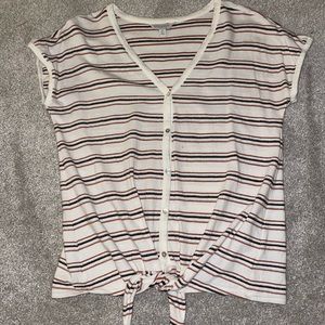 Lucky Brand Black and Orange Striped Tie Tee